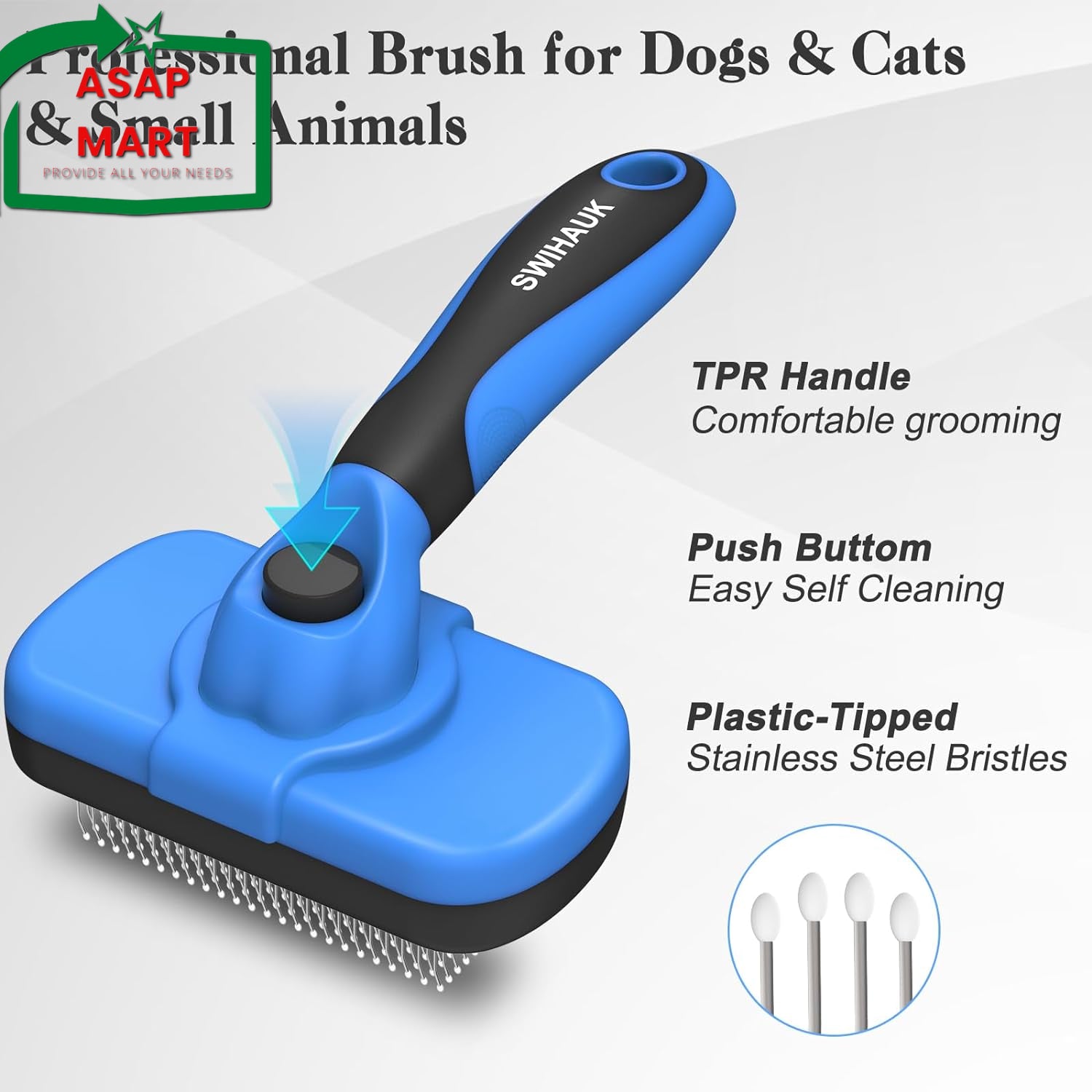 Swihauk Self Cleaning Slicker Brush - Skin Friendly Deshedding Grooming Tool For